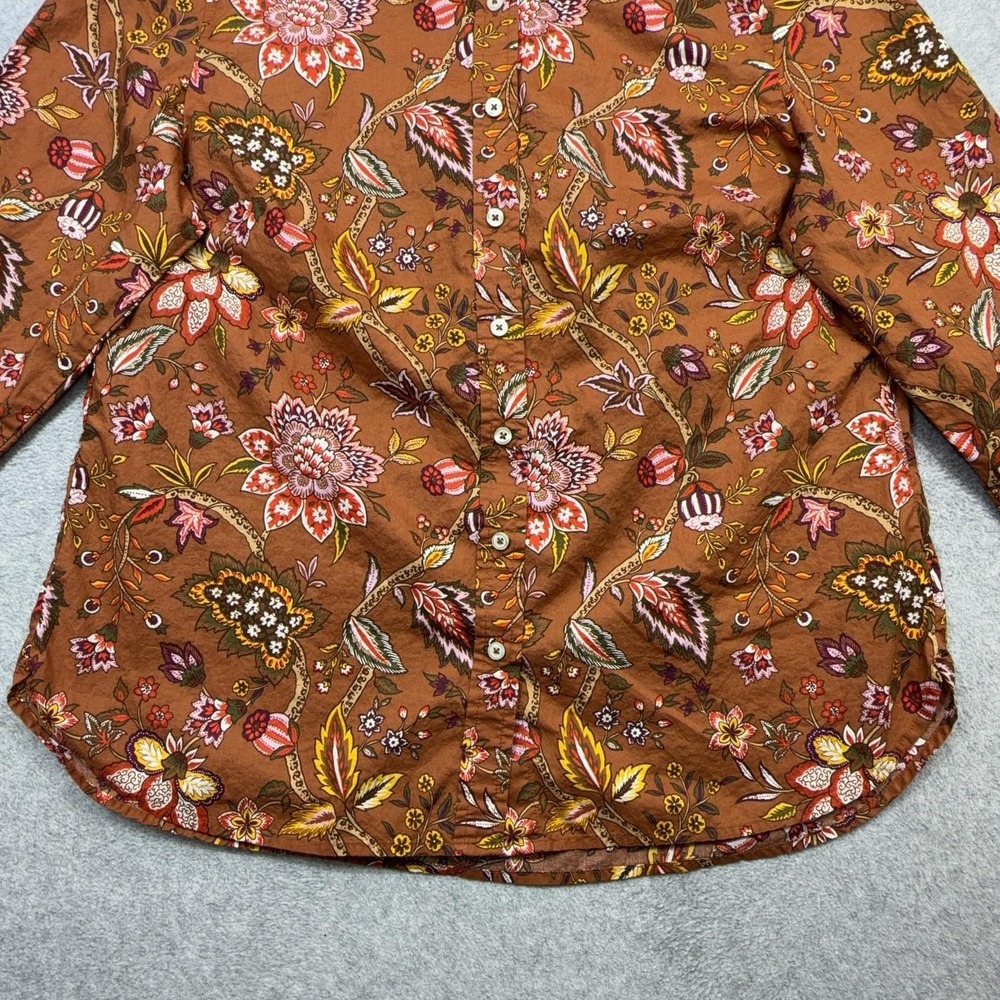 Talbots Shirt Women Petite Large Purple Brown Floral Long Sleeve Button Contrast - Picture 4 of 13